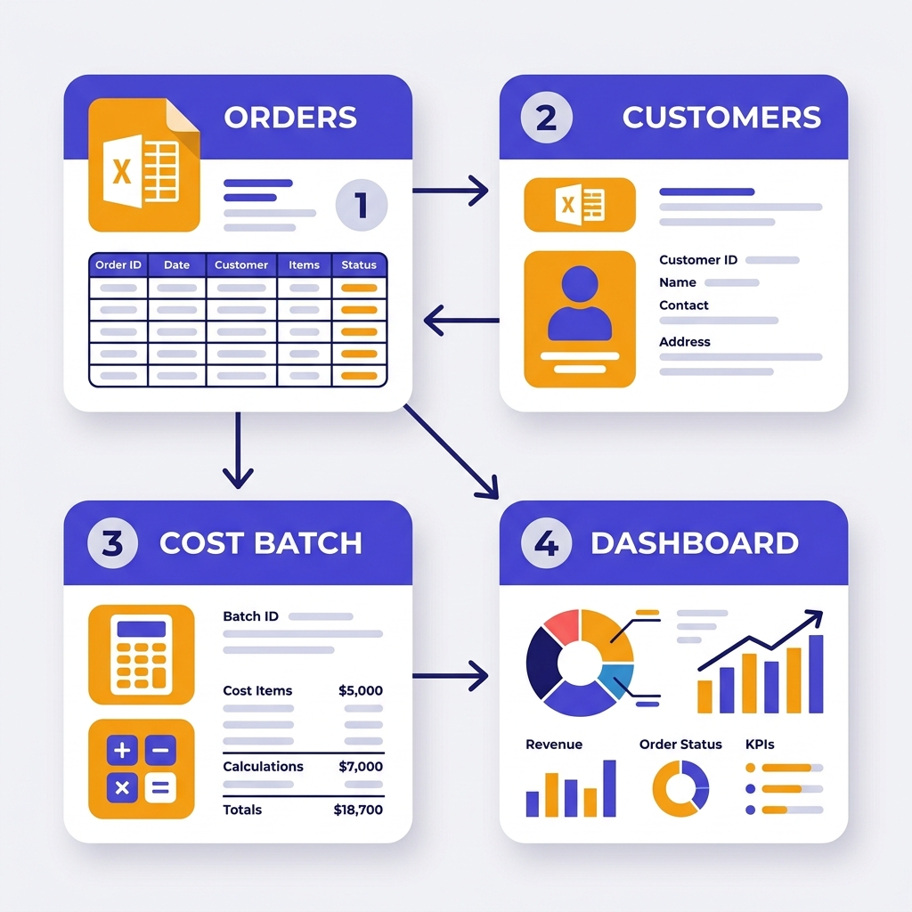 Template excel 4 sheet quản lý hàng order
