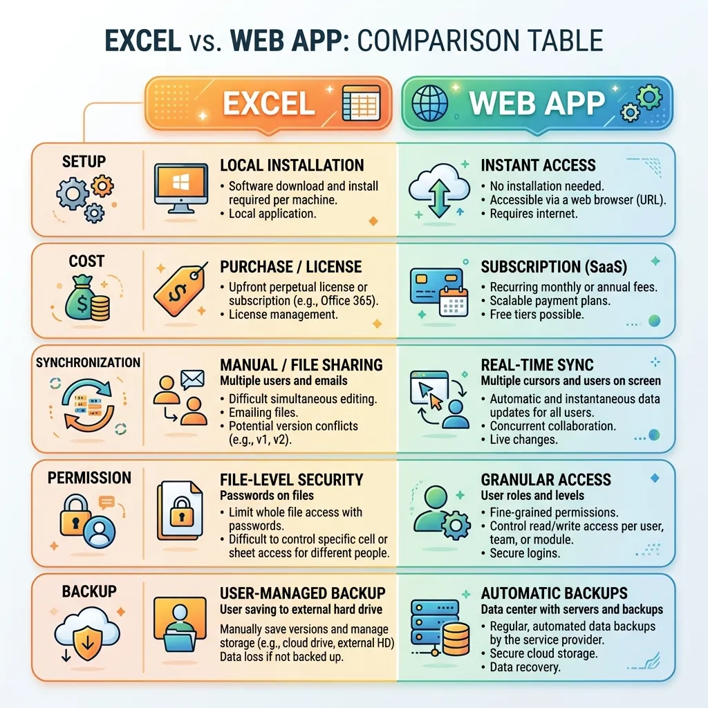 Bảng so sánh Excel vs Web App quản lý kho