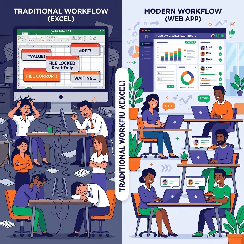 So sánh hiệu năng làm việc giữa Excel dùng chung và Web App chuyên dụng