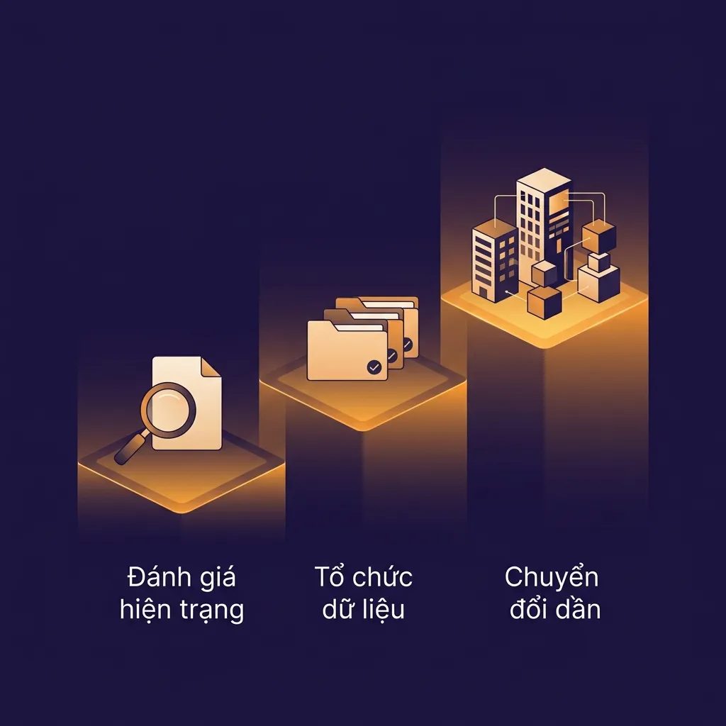 Lộ trình 3 bước số hóa tinh gọn từ đánh giá hiện trạng đến tổ chức dữ liệu và chuyển đổi dần