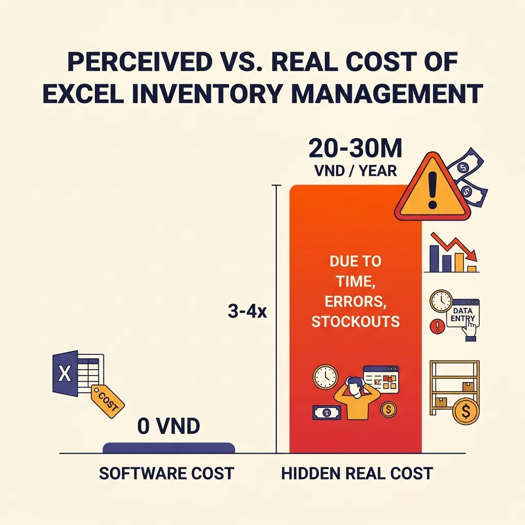 Biểu đồ chi phí ẩn khi dùng Excel quản lý kho