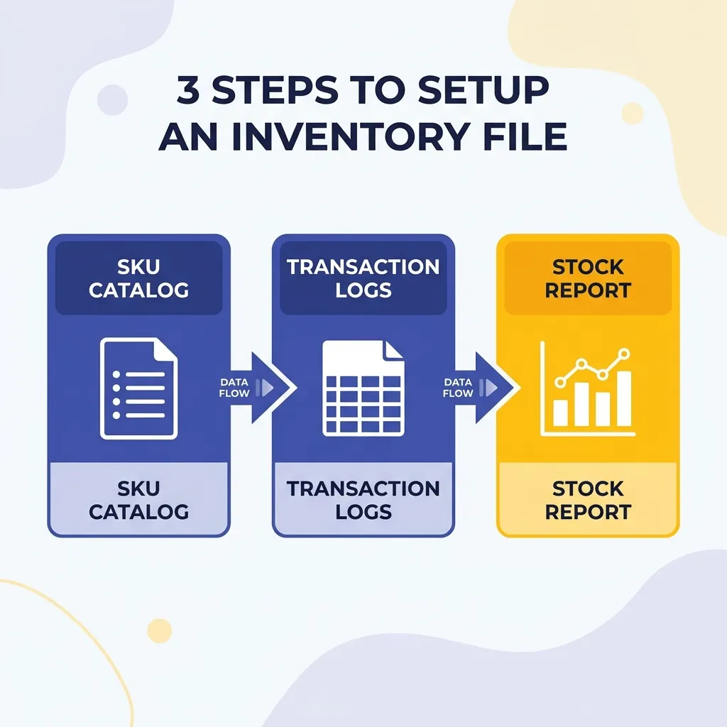 Sơ đồ 3 bước setup file quản lý kho bằng Excel