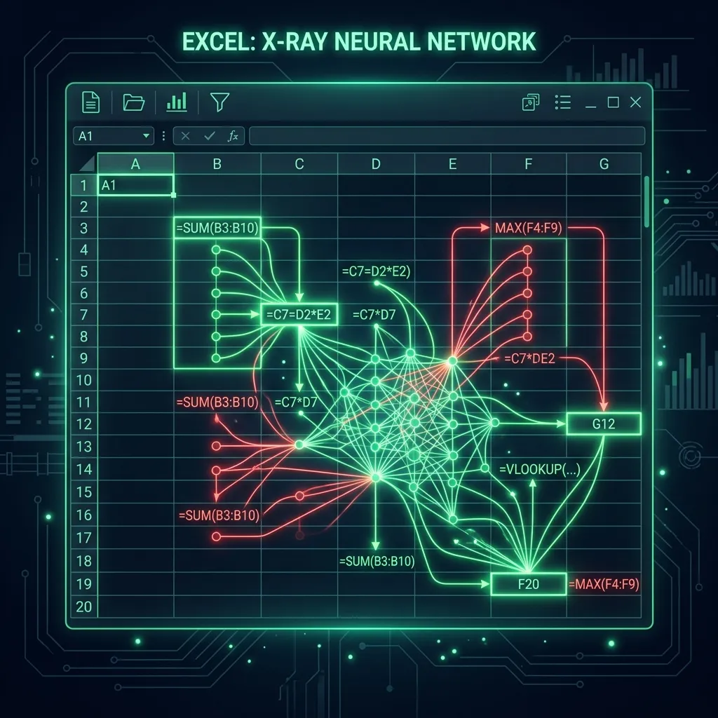 Mạng lưới liên kết công thức phát sáng dưới grid Excel